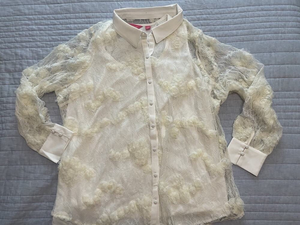 Isaac Mizrahi Live! Women's 2X Always Isaac Soutache Floral Tunic Cream
